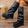 Fashion Women's Gothic Platform Knee High Boots Black PU Leather Chunky Long Boots Woman Punk Style Thick Bottom Winter Botas Mujer 2025