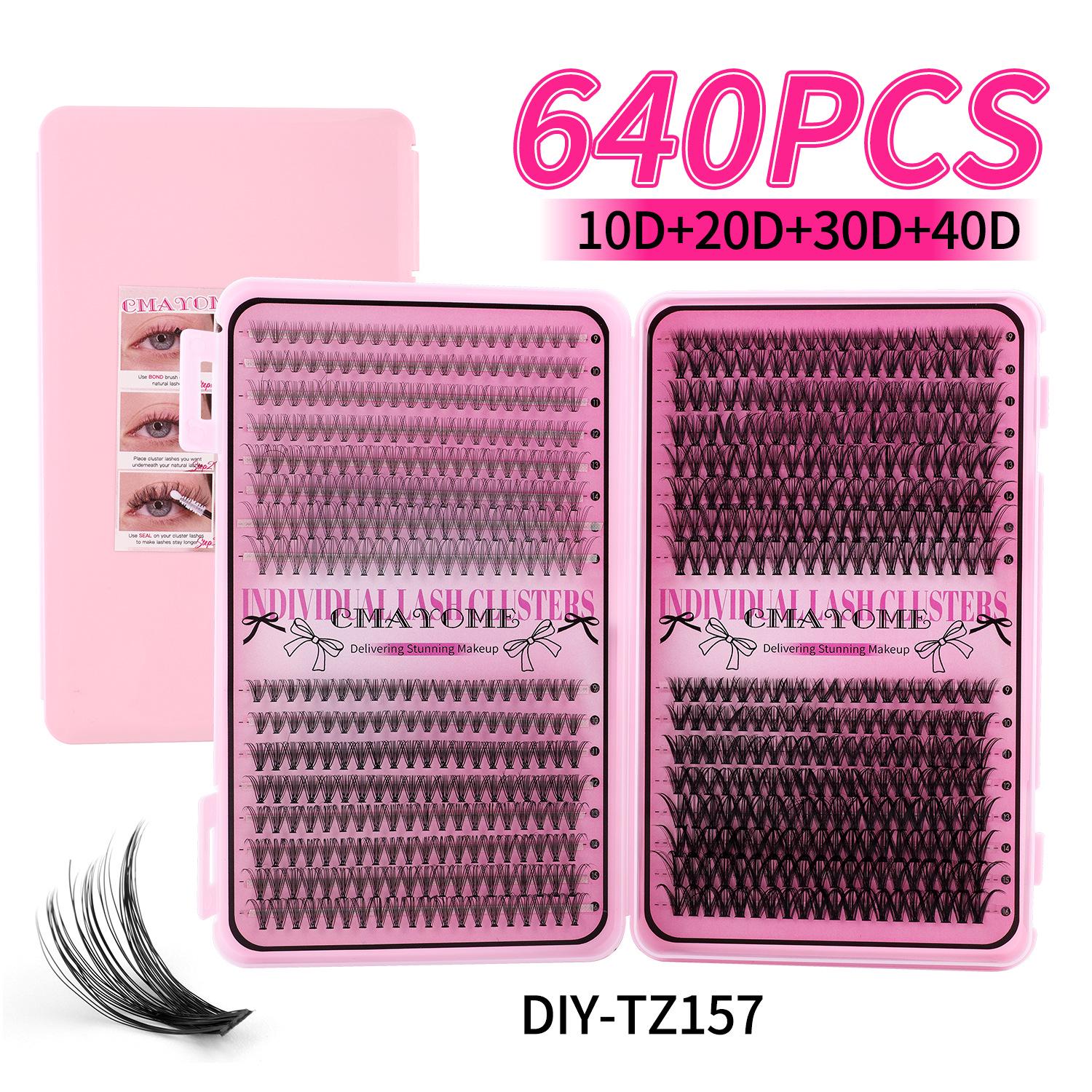 DIY D-Curl False Eyelashes: 640 Segmented Clusters, 9-16mm, for Dense, Natural Look.