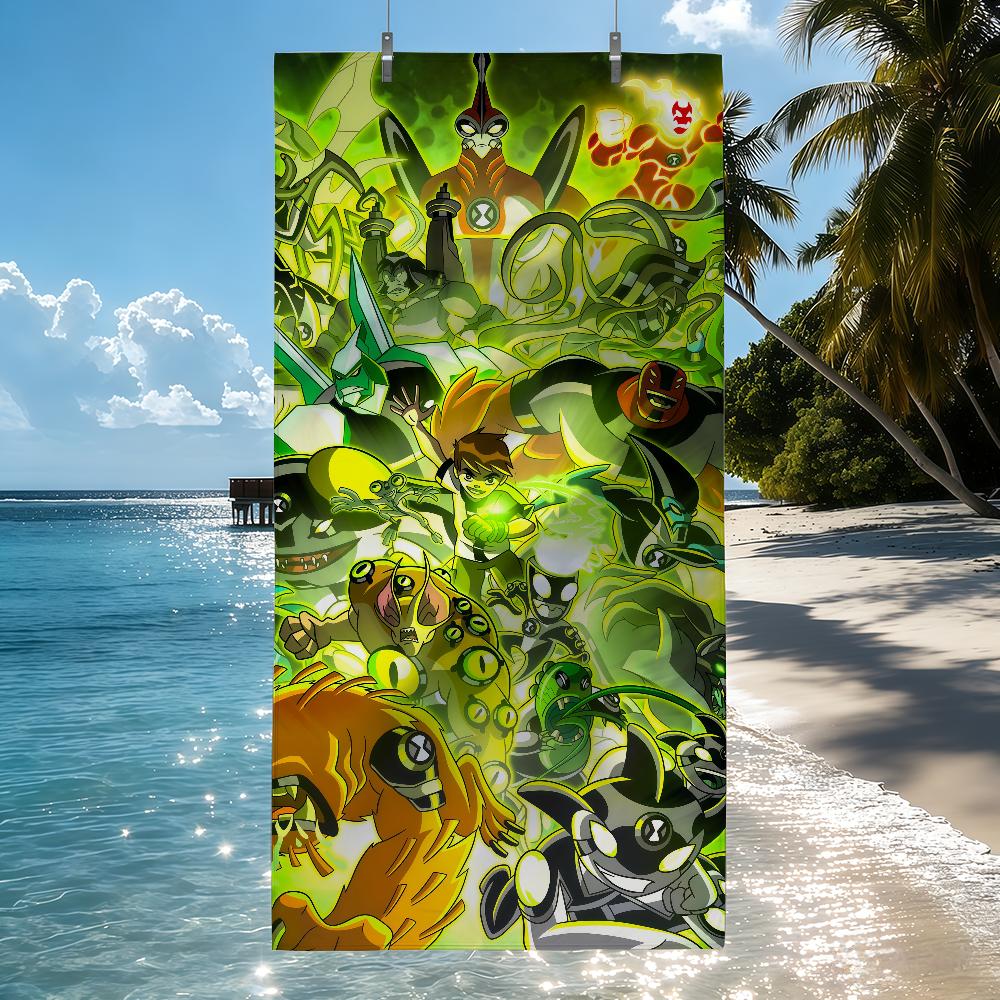 Cartoon B-Ben 10 Towel Beach Towel Travel Lightweight Skin Friendly For Pool Beach Camping Cruise Summer