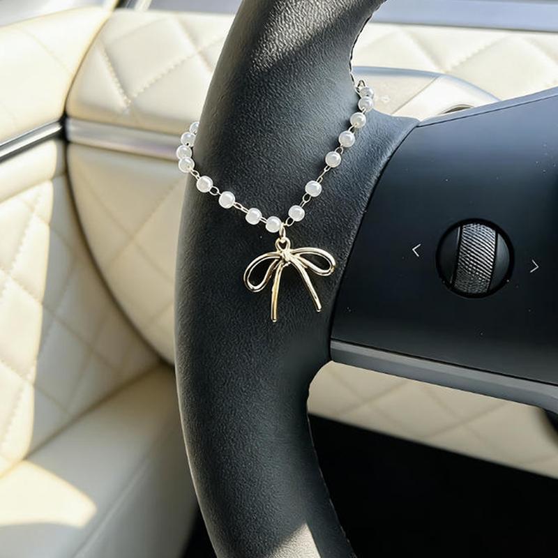 Sparkling Rhinestone Bow Chain, Car Steering Wheel Decoration, Exquisite And Elegant, Ladies' Car Interior Decoration Unique