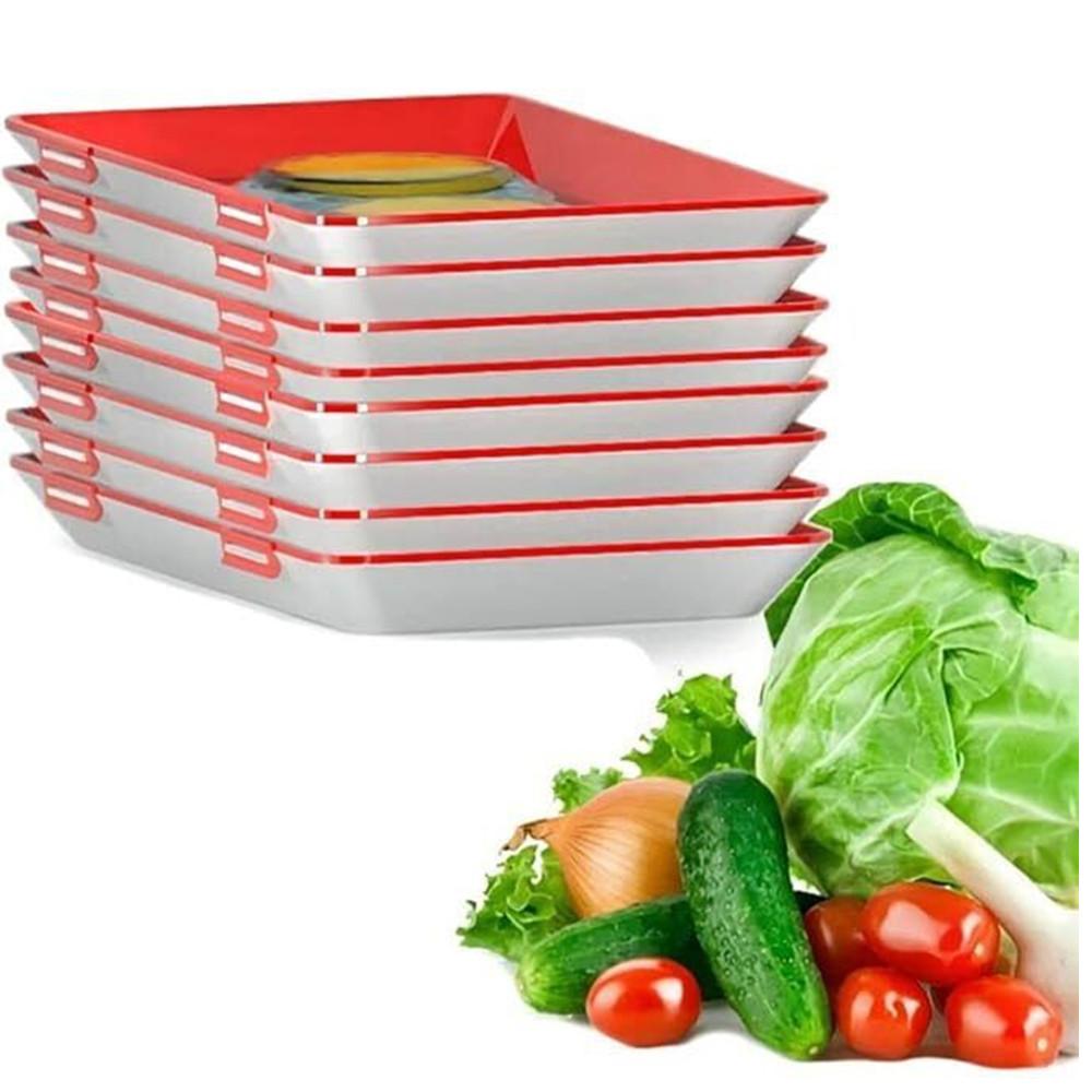 1Pcs Red Reusable Food Preservation Tray Storage Food Fresh Keeping Kitchen Tool