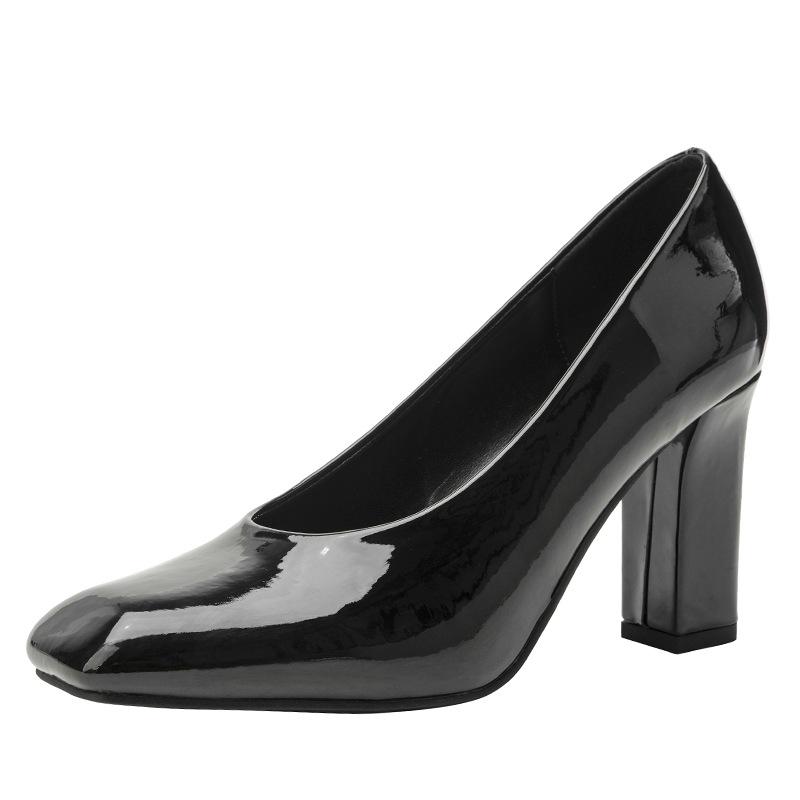 

Профессиональные туфли-лодочки с квадратным носком, черные, на высоком каблуке, новые весенне-летние, из лакированной кожи, с неглубоким вырезом, темпераментные, для работы, на толстом каблуке, одинарные 40 чёрный