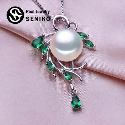 Collane con foglie di cristallo austriaco verde moda con grandi perle d'acqua dolce da 10-11 mm per donna