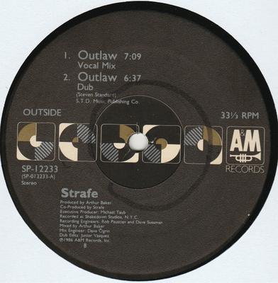 12inch Record STRAFE - Outlaw SP12233 A&M Records 1986 US Dance & Electronica Used