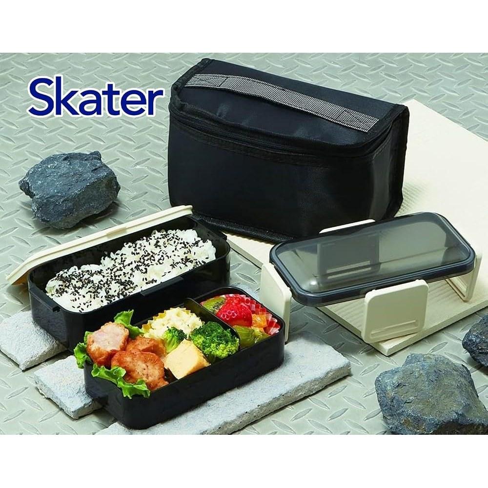 Skater Men's Bento Box Lunch Box 2-Tier 850ml Dishwasher Safe with Insulated Bag Set Black