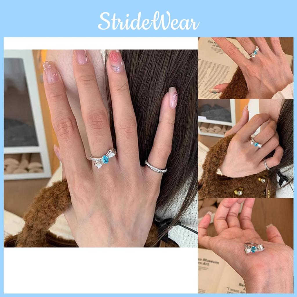 Trendy Copper Sea Blue Bow Ring For Women Featuring Stylish Minimalist Design