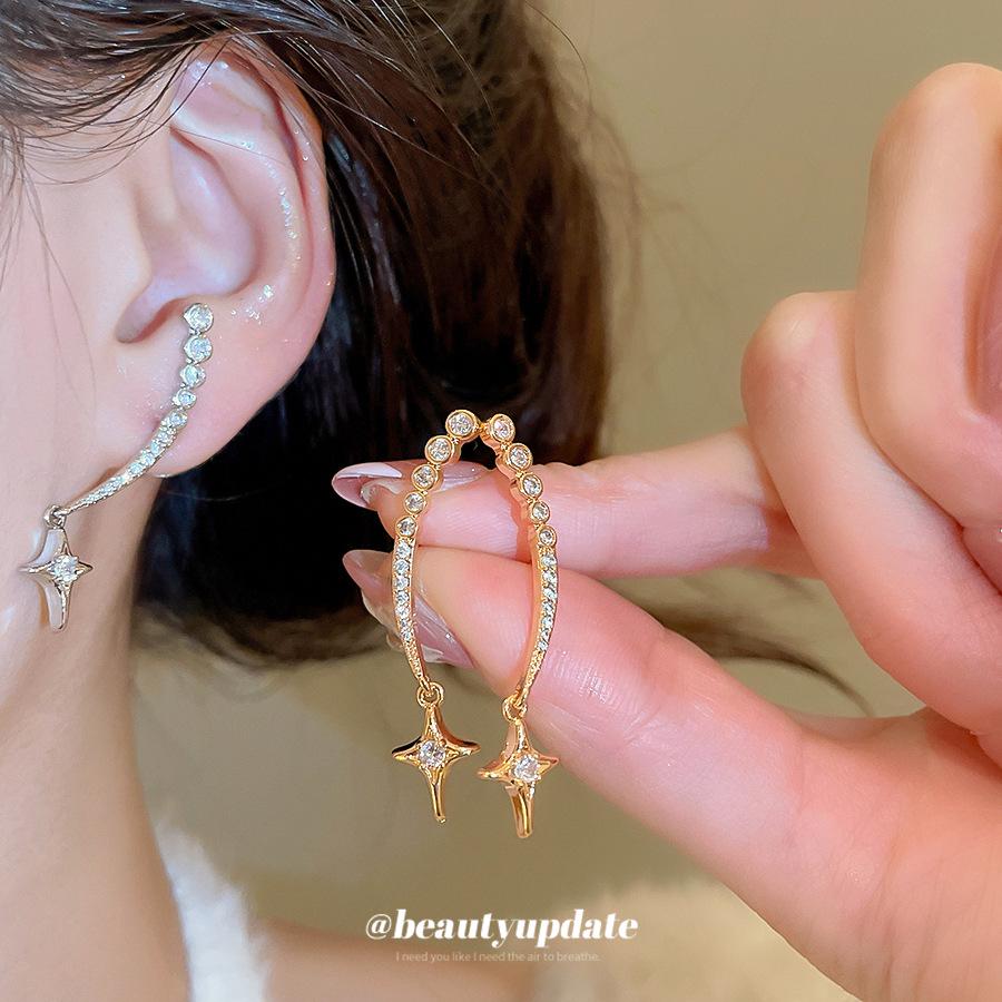 18K Gold-Plated Silver Geometric Starburst Zircon Earrings - Elegant, High-End Fashion for Women