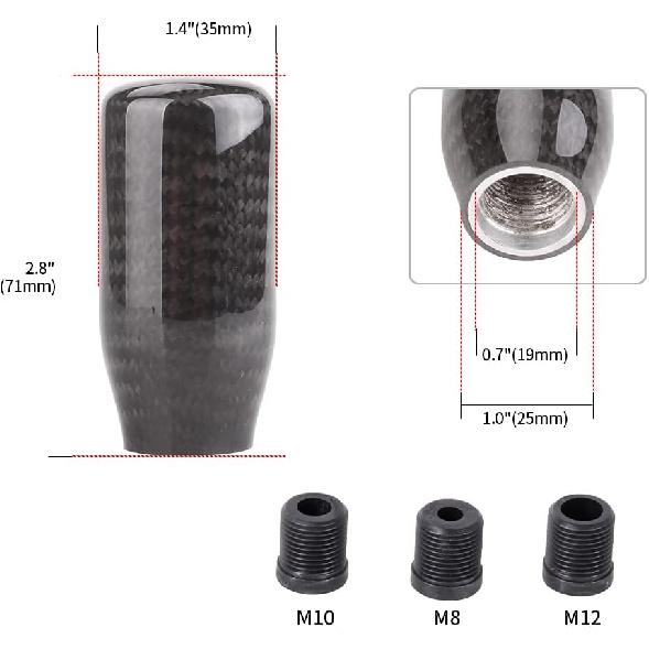 Muge Racing Carbon Fiber Shift Knob for Automatic and Manual Vehicles, Carbon Fiber Gear Shift Knob, 5 Speed Black