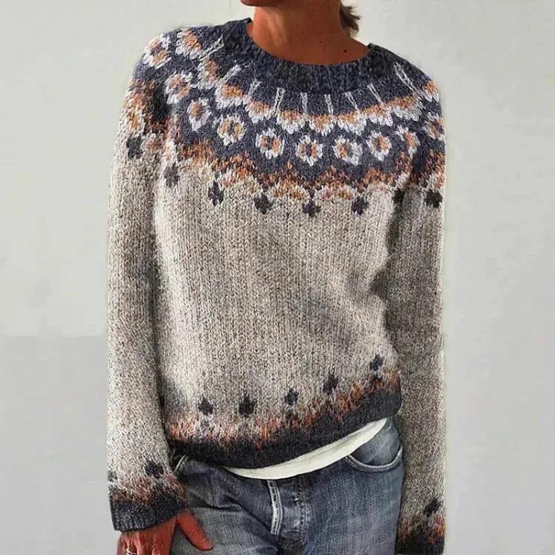 2025 Frühling Gestrickter Damenpullover Druck O-Ausschnitt Langarm Lässig Locker Pullover Damen Winter Elegant Trendige Damenkleidung