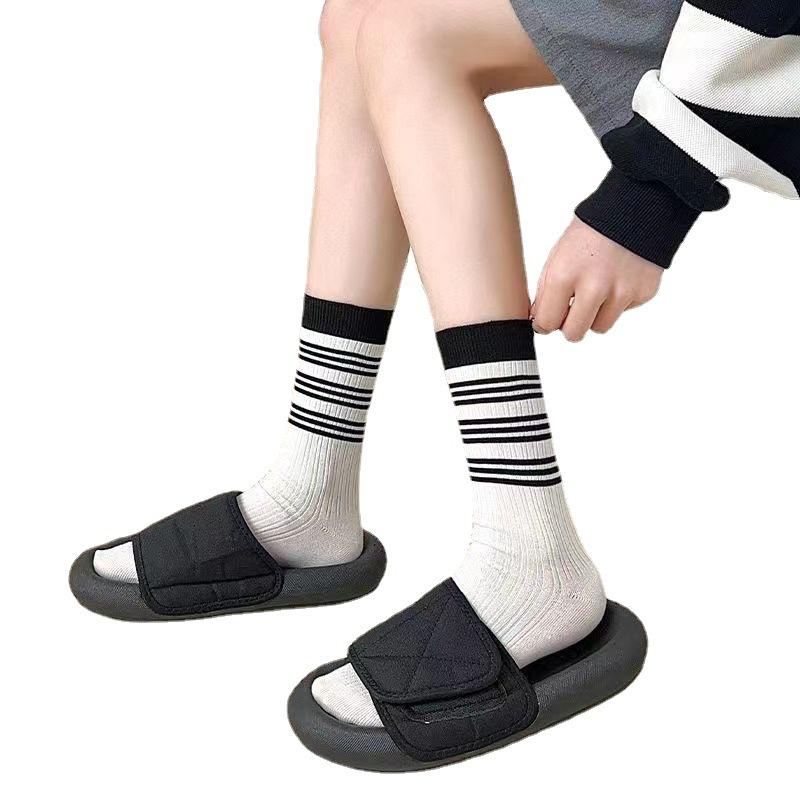 Women's New Spring and Summer Striped Medium Tube Pile Cotton Socks