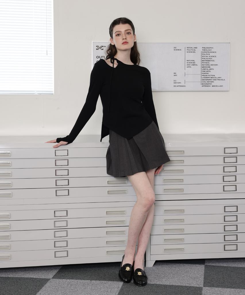 Leobeucham [Celina Cut-Out Ribbon Knit Top_Black] Celina Cut-Out Ribbon Knit Top_Black