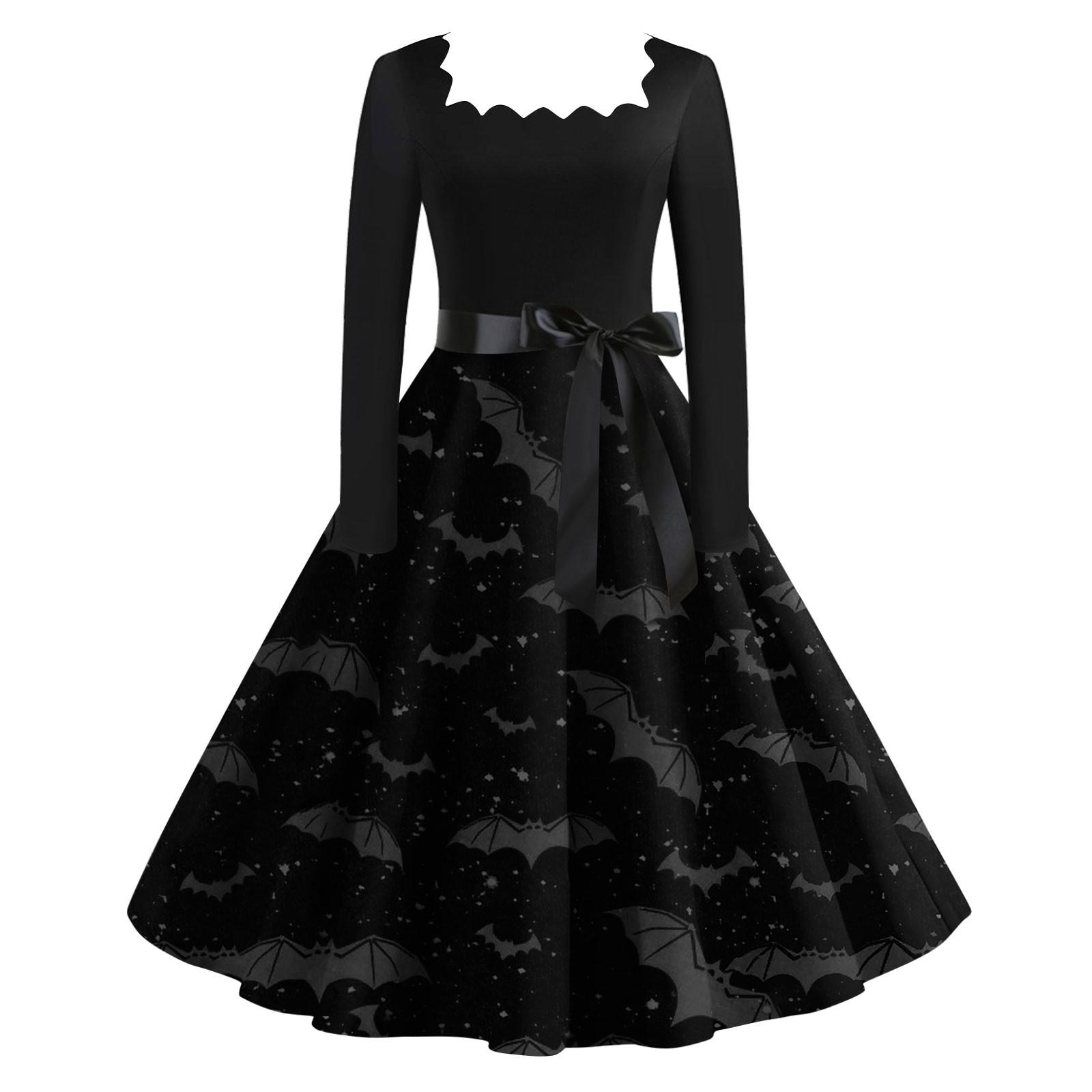 Женское повседневное модное винтажное платье с длинным рукавом и принтом на Хэллоуин — фото 6