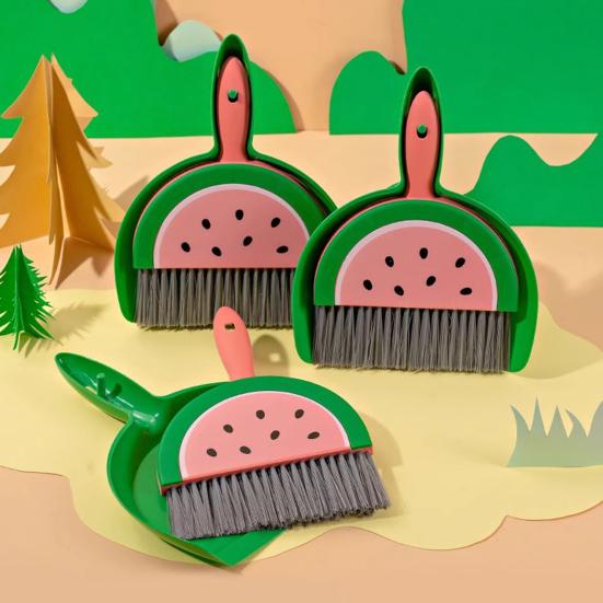 Small Broom Dustpan Set Fruit Themed Anti-scratch Desktop Crumb Sweeper Glass Piano Surfaces Fine Dust Debris Handheld Broom