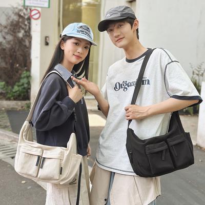 Nylon Solid Color Tooling Locomotive Men's and Women's Satchel, New Large-capacity Double-pocket Shoulder Messenger Bag