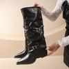 Designer Women's Boots Spring Cosy Pointed Toe Woman Shoes  Sexy Knee-High Boots for Women Belt Buckle Thick Heel Boots