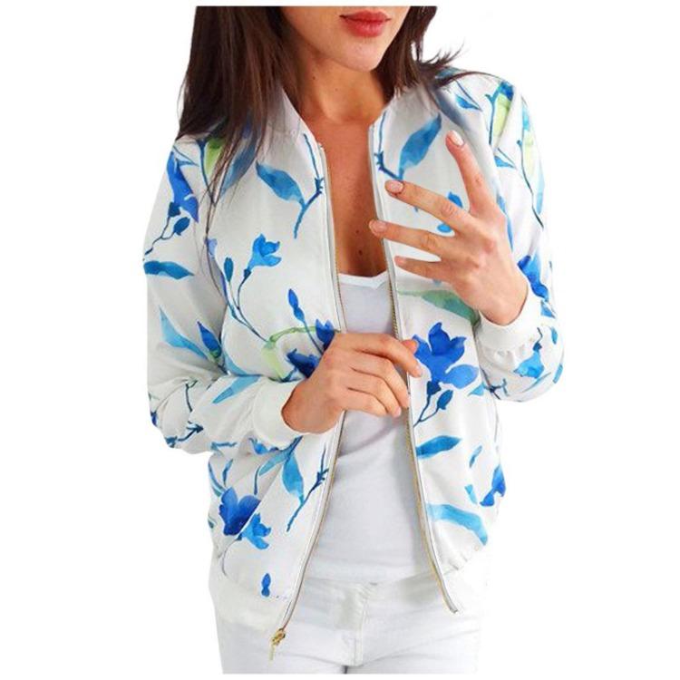 Retro Floraldruck Damen Jacke mit Reißverschluss Lässiger Mantel Oberbekleidung Tops