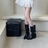 Niche high-heeled women's boots women's autumn, winter, autumn and winter square head inner height increase belt buckle rivet medium boots