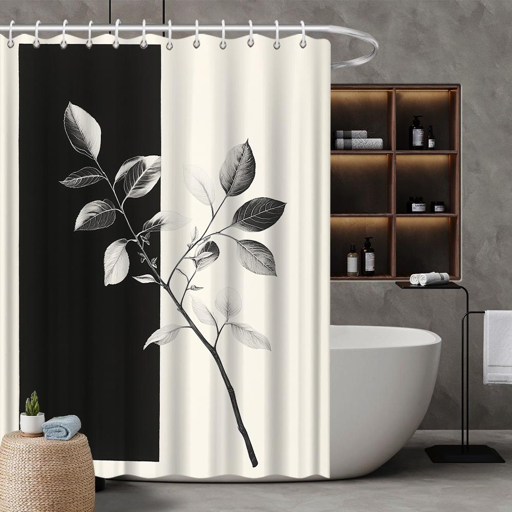 

Elegant Floral Shower Curtain, Black & White Flower Print, Fade-Resistant Polyester, Four Seasons Bath Decor W60H190(CM)-1 Pcs