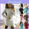 Women's Fluffy Long Sleeve Sweater Top Cozy Bodycon Mini Jumper Dress Blouse
