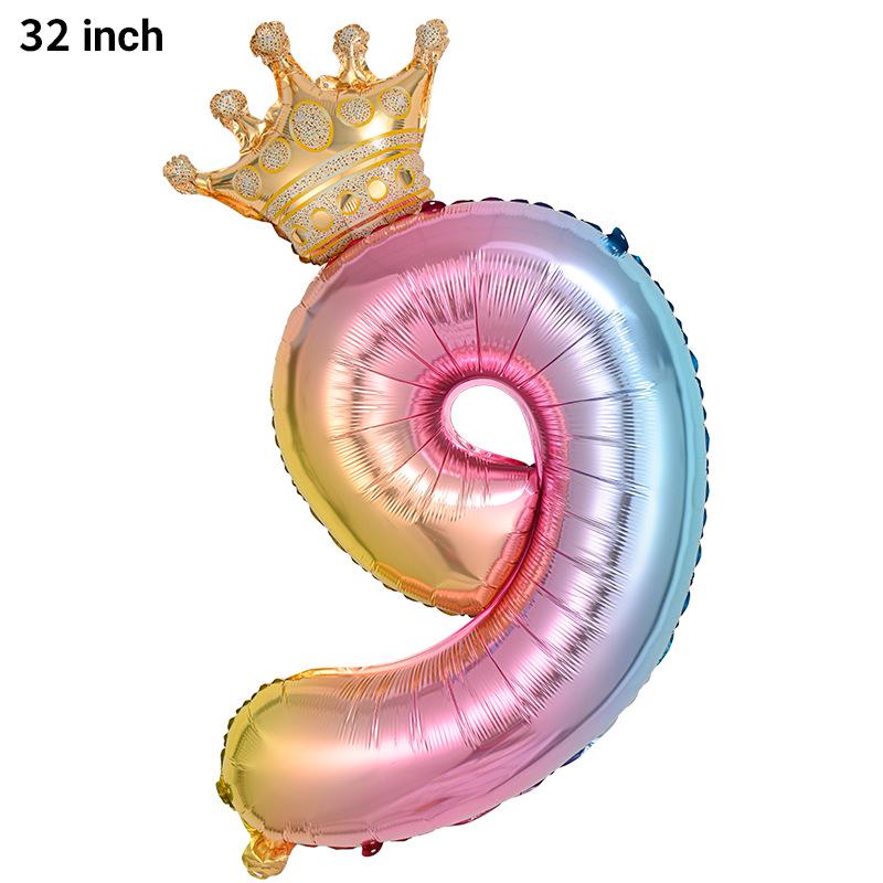 32-Inch Gradient Crown Number Foil Balloon for Children's Birthday Party Decorations