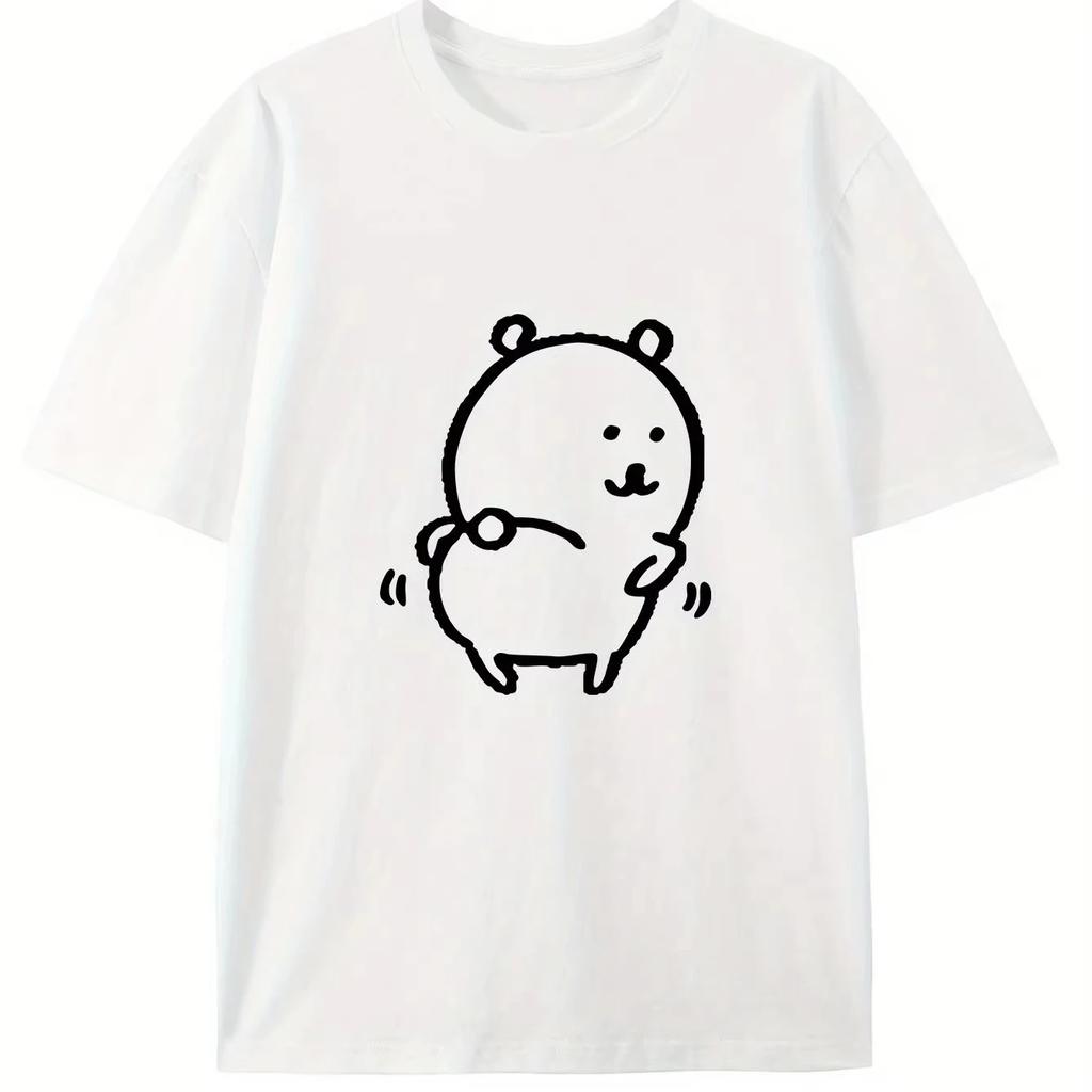 2026 Autumn Short Sleeve Tshirts Fashion Cute Cartoon Print Round Neck Breathable For Oversized Casual Loose Unisex Top
