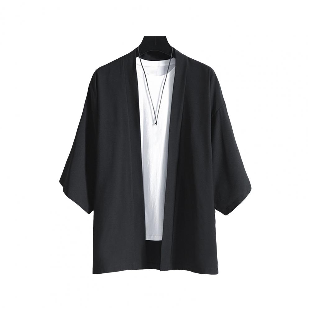 Spring Summer Men Blouse Cardigan Chinese Style Three-Quarter Sleeves Open Stitch Comfortable Fit Everyday Wear School Dating Mid Length Top