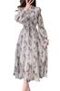 Spring Long Floral Flared Elegant [Chubikime] Women's Dress, Sleeve, Chiffon, V-Neck, Ruffle, A-Line Dress, Print, Dress, Pleated, Stylish,