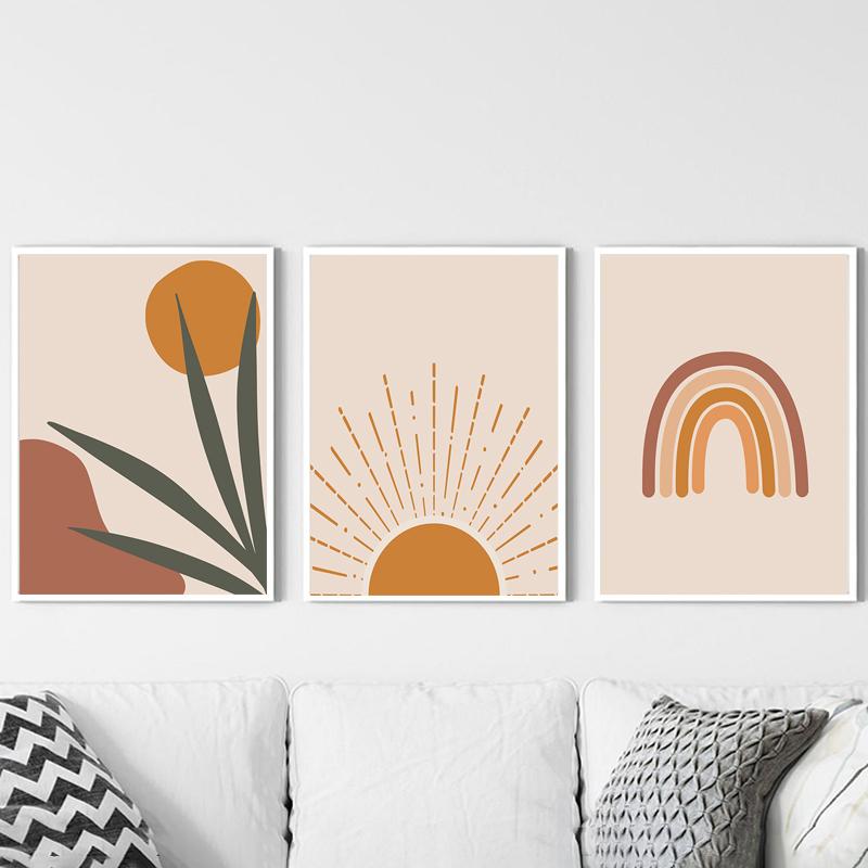 Arte de parede abstrata Boho Poster Decor Terracota Pintura Pôsteres e impressões Line Art Pictures para sala de estar Decoração de casa