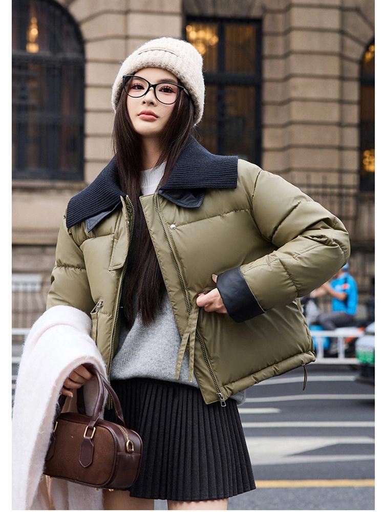 Wash-free Knitted PU Stitching Short Outwear Clothes Winter Jacket