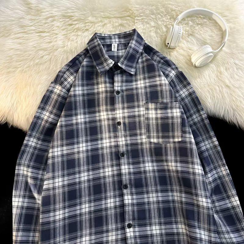 Men's Chic Korean Style Retro Plaid Long-Sleeve Sun-Proof Cardigan Shirt - Autumn Fashion