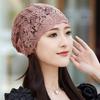 Women's Single Layer Hollow Slouchy Hat Summer Stylish Rhinestone Flower Turban Fashion Lace Pull-On Cap