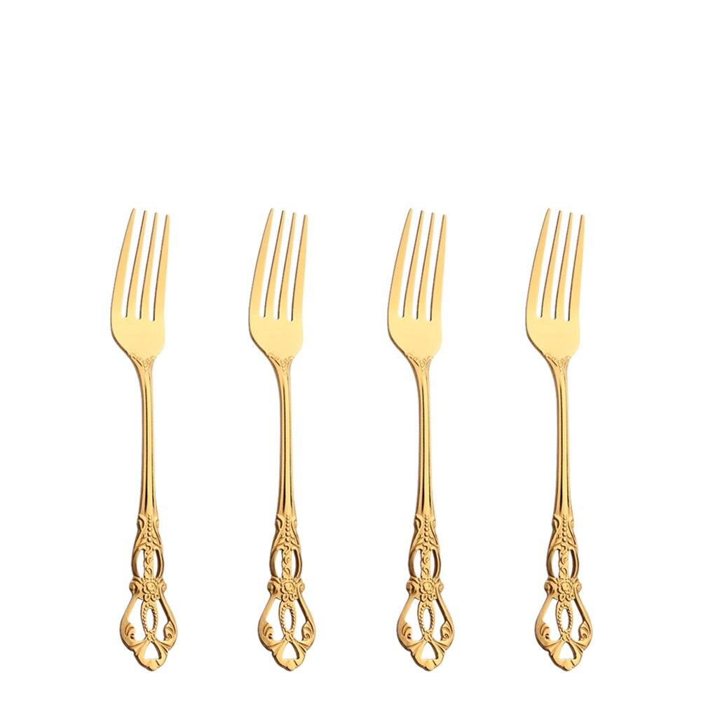 4Pcs Dinnerware Mini Colorful Vintage Coffee Spoon Flatware Royal Style Silverware Tea Fork Carved Ice Cream Gold Tableware Set
