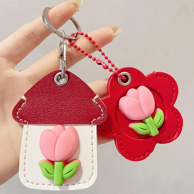 2PCS/Set Keyrings Convenient 3D Tulip Design Accessories Keychain Cute Access Card Holder Multi-Functional Multicolor