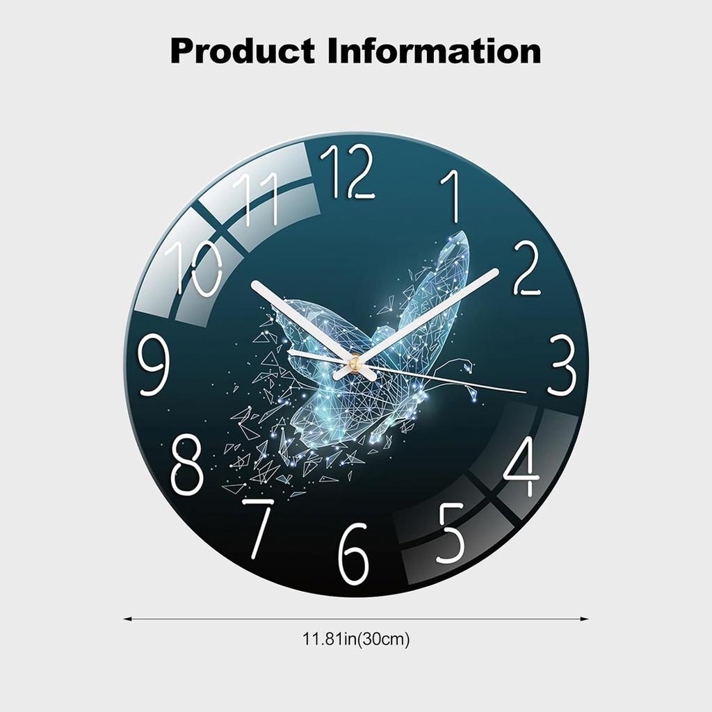 Digital Wall Clock with Low Noise, 30cm/12inch Butterfly Flying Wall Clock Quartz Clock Quiet Silent Simple Clock for Home Decor Children Room