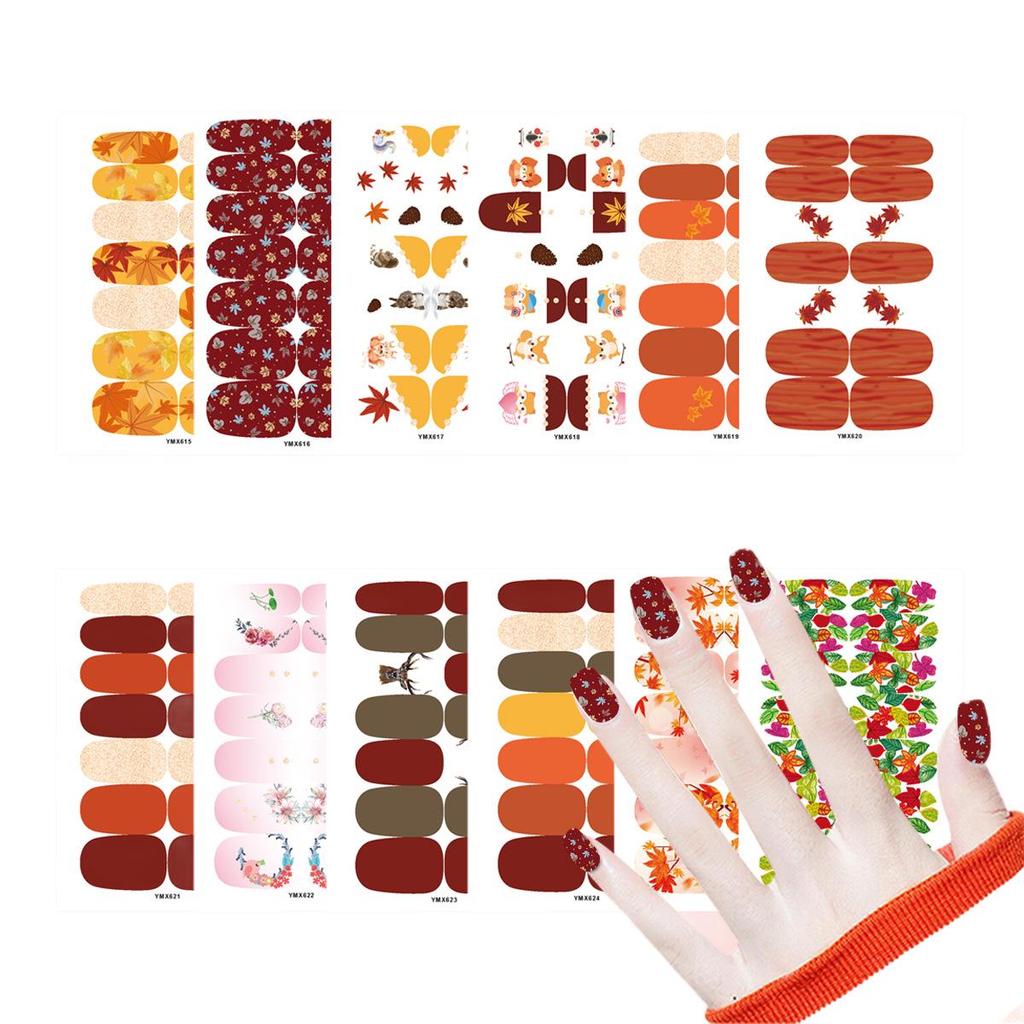 Autumn Maple Leaf Full Cover Waterproof Nail Art Stickers - Japanese Style Floral Design