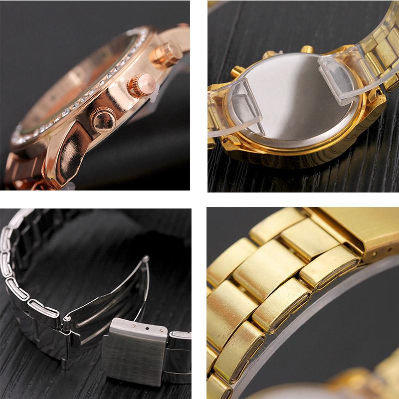 Gold Women Watch Geneva Classic Stainless Steel Women's Watch Fashion Rhinestone Quartz Watches Wristwatch for Woman Girls