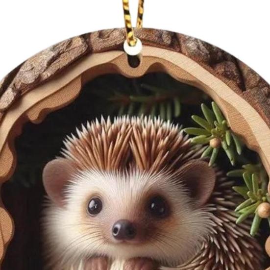 Animal Christmas Ornament Rustic 2D Acrylic Hanging Decoration Round Forest Animal Ornament