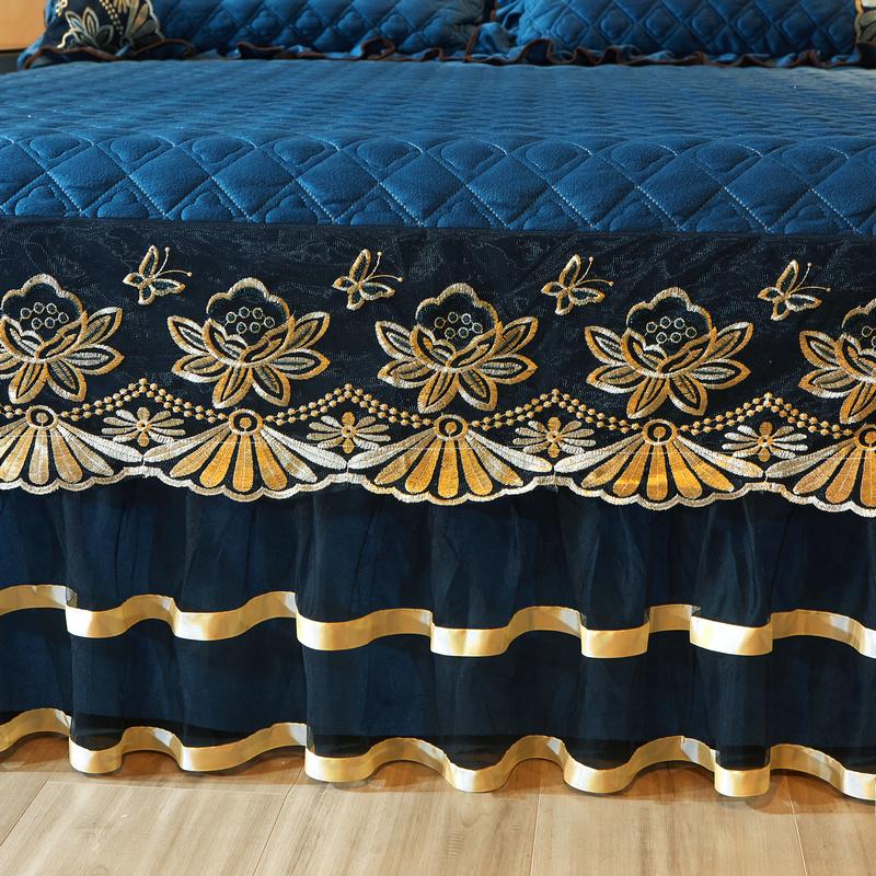 Europäische Luxus-Stickerei verdicken samt gesteppte Tagesdecke Single Queen King Spitze Bett Rock Bettdecke Bettlaken Kissenbezug #/