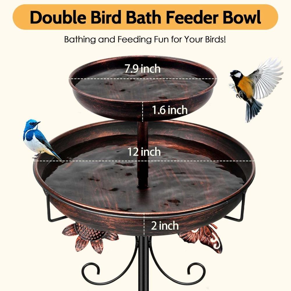 Rust Resistant Metal Bird Bath Dual-Layer Design Garden Bird Feeder Outdoor Bird Bath For Garden