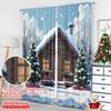 2pcs 2D Flat Printing Merry Christmas Popular Window Curtains Cozy Cabin Christmas Snow Gifts 100% Polyester Without Electricity