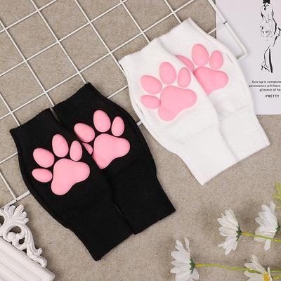 3D Silicone Cat Paw Fingerless Women's Plush Gloves
