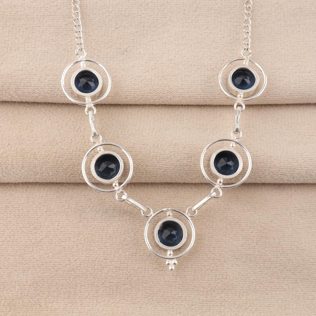 London Blue Topaz Gemstone Silver Necklace, 925 Sterling Silver Blue Topaz Necklace, December Birthstone Jewelry RN-2-11