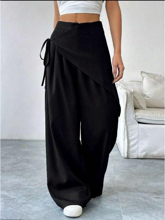 

2026 Women s European & American Loose Slimming Wide-Leg Suit Pants XXL чёрный