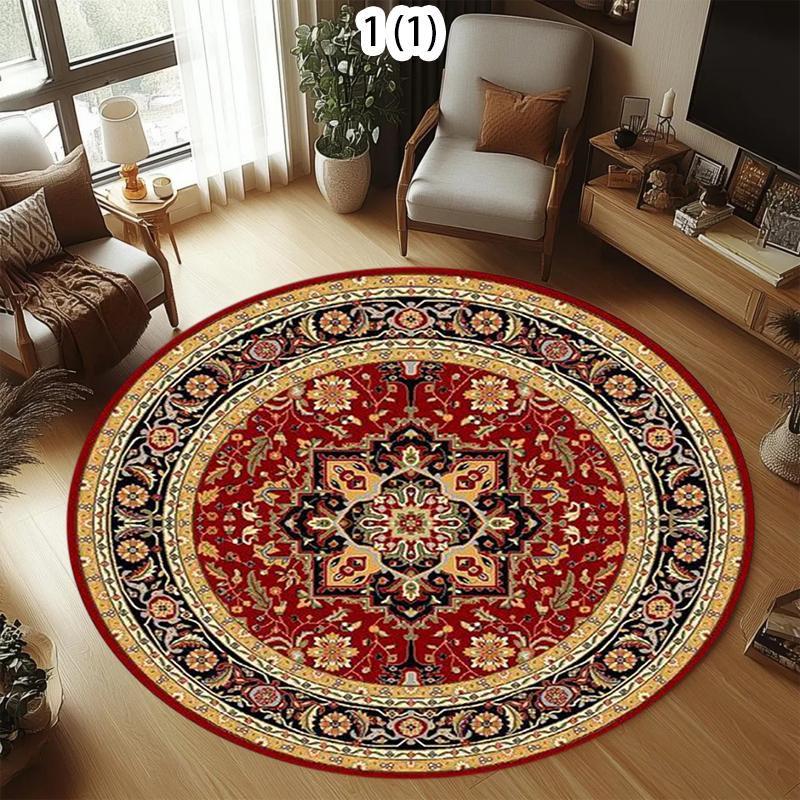 

Vintage Indian Circular Area Rug Carpet Mat Rug Home Decoration Tribal Pattern Non Slip Floor Rug for Living Room Bedroom Decor 80cm x 80cm