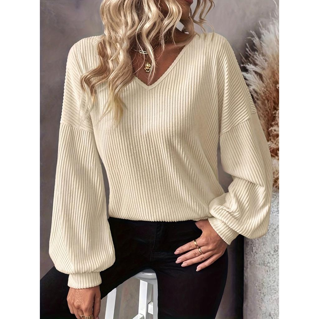 Maglietta a Maniche Lunghe con Scollo a V per Autunno Inverno, Maglieria Casual Elegante e Comoda per Donna, Top alla Moda Crossbody Stile Europeo Americano