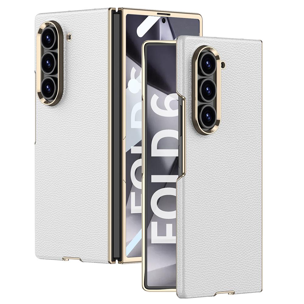 GKK For Samsung Galaxy Z Fold6 5G Case Electroplated PC+PU Phone Cover with Tempered Glass Front Film