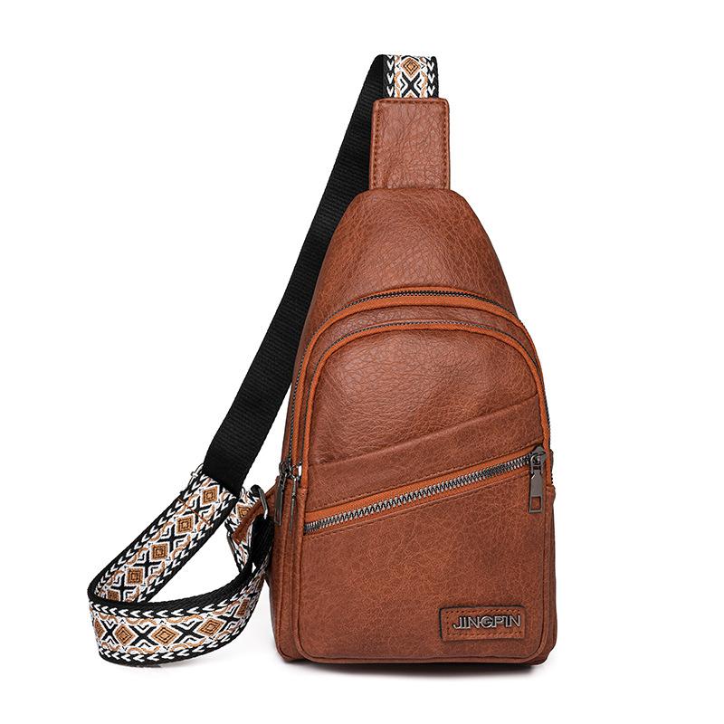Women's Leather Chest Bag Solid Color Crossbody Bag Stitching Waist Bag Colorful Shoulder Straps