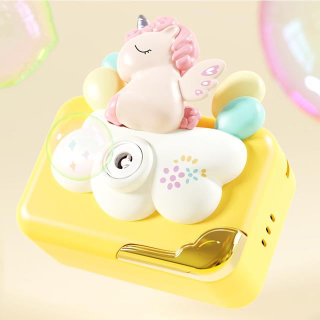 Barn ins Söt tecknad Unicorn Bubble Machine Automatisk Bubble Blåser Astronaut Musik Ljus Bubble Machine Leksak för barn Present
