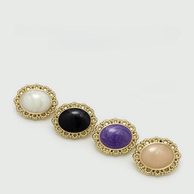 10pcs Fashionable Gemstone Buttons Gold Color Oval Metal Shank Button Woman's Clothing Accessories
