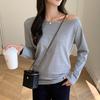 2 diagonal collar one-word shoulder 2 cotton bottoming shirt with long-sleeved t-shirt inside women's autumn and winter loose and thin top